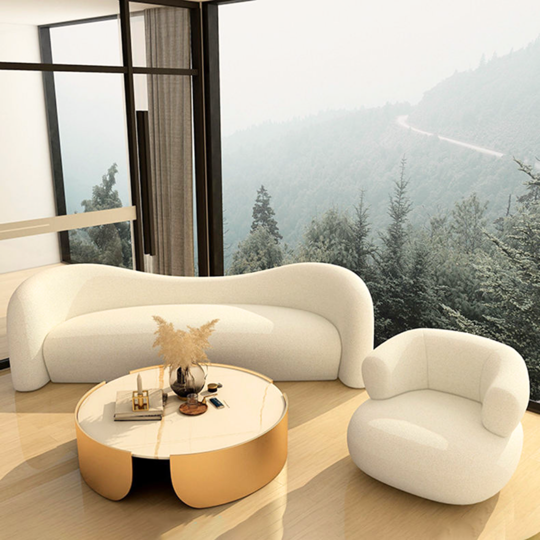 Skulpturell loungesofa med buede linjer