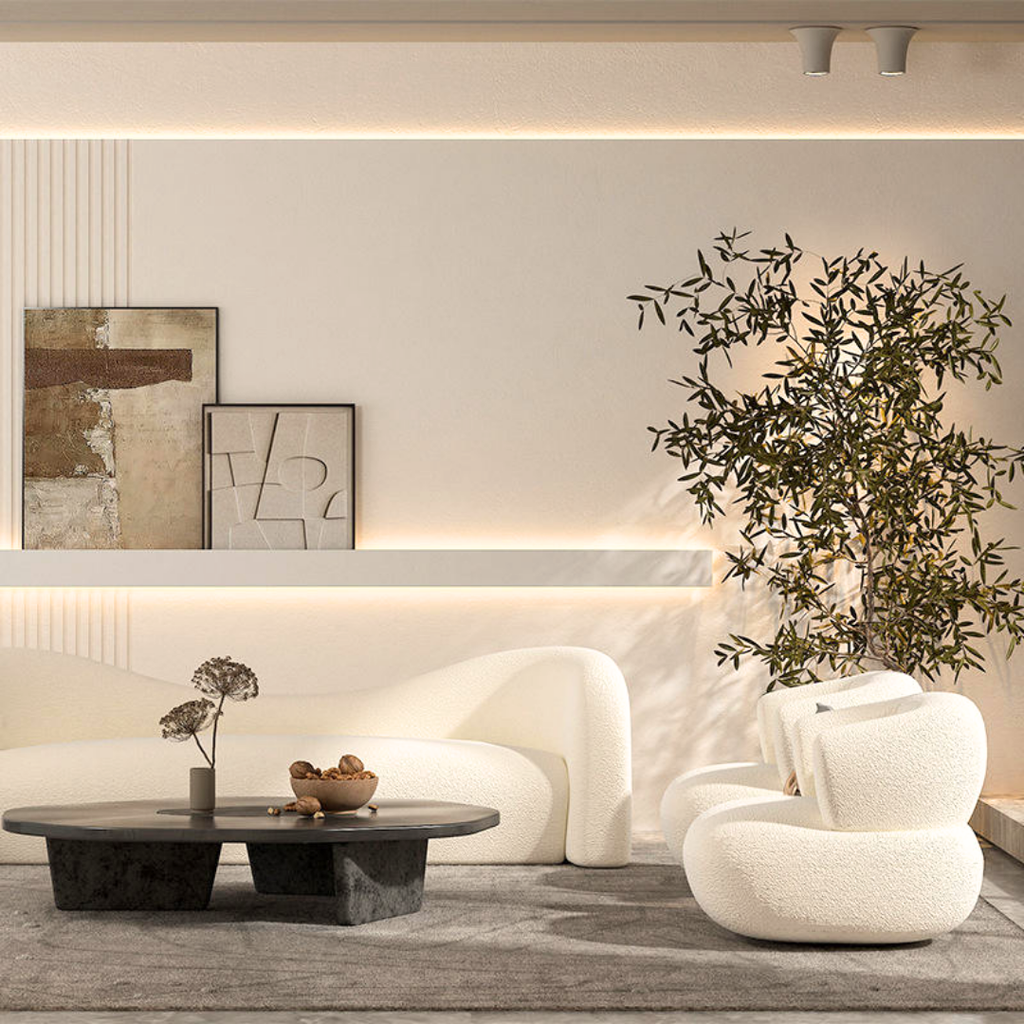 Skulpturell loungesofa med buede linjer