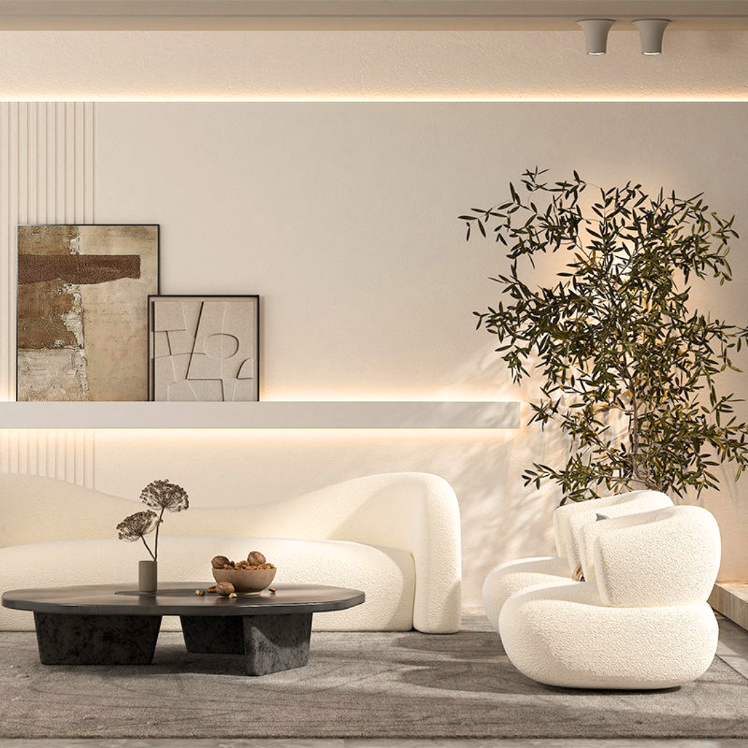 Skulpturell loungesofa med buede linjer
